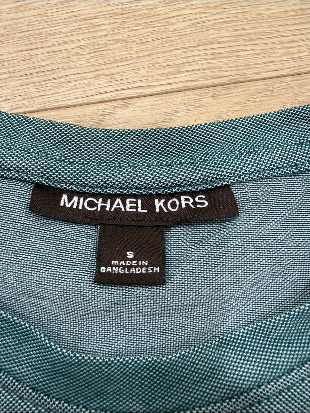 Michael Kors Green Birdseye Knit Crewneck Tee Shirt Small MK Logo